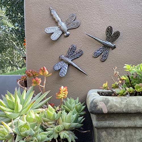 Set of 3 Small Garden Dragonflies 6 Inches, Decorative Wall Hanging Plaques,