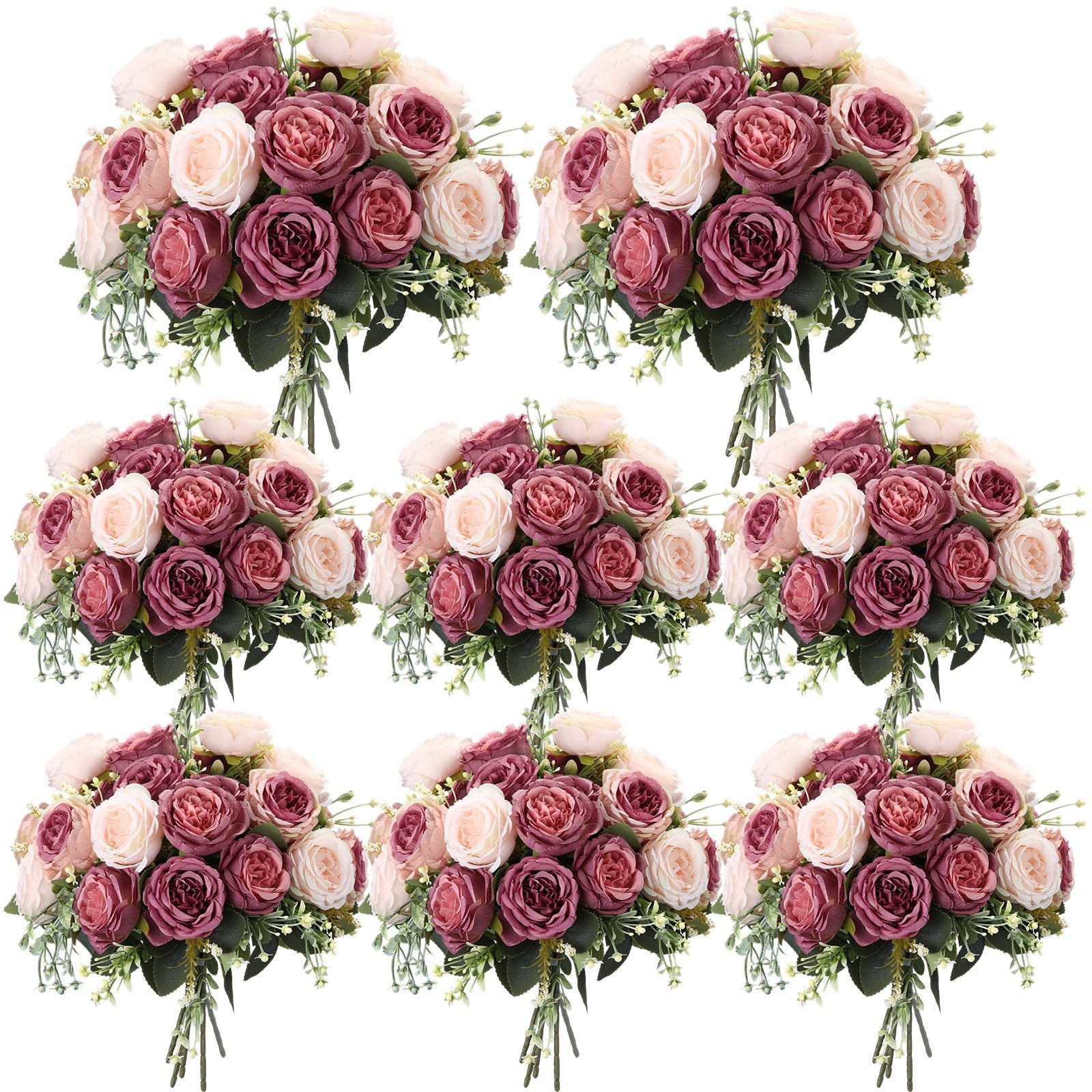 8 Bundles Artificial Peonies Flowers Fake Silk Peony Bouquet Faux Peonies Flo…
