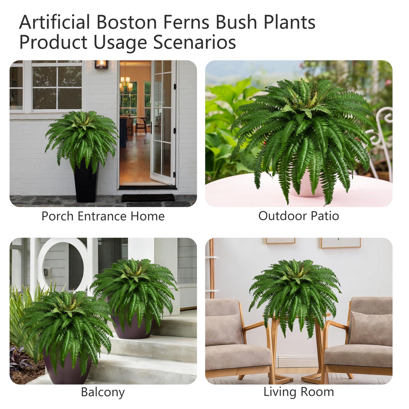 48 Inch Artificial Fern Bush Set 2 Large Fake Plants 67 Branches Indoor Outdoor