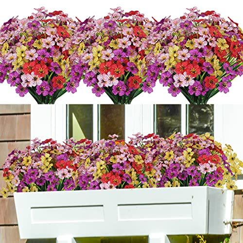 24 Bundles Artificial Flowers UV Resistant Outdoor Plants for Garden Pathway