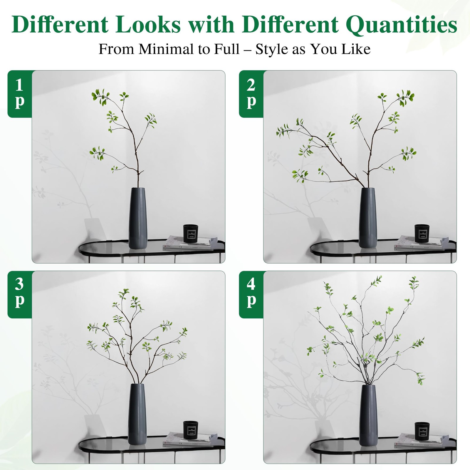 Faux Greenery Stems Branches for Vases, 4 Pcs Realistic Ficus Branches Fake E…