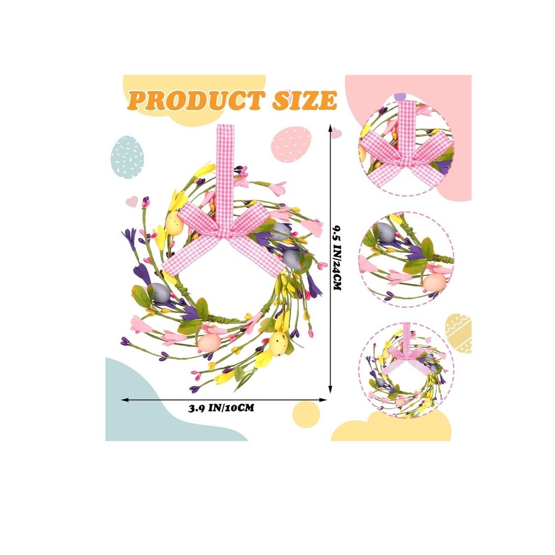4 pcs Easter Wreaths for Cabinet Mini Spring Artificial Easter Egg Wreath