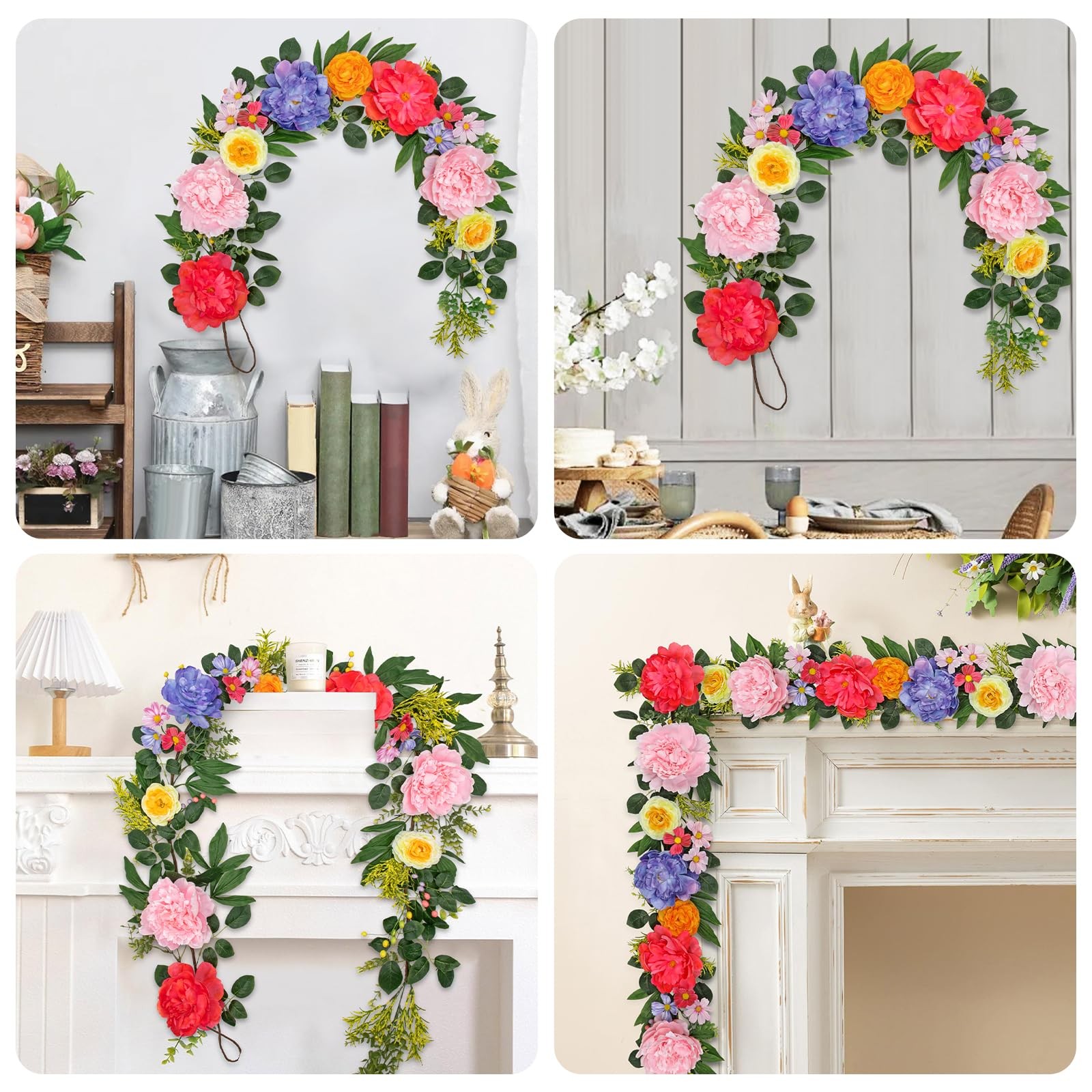 6FT Floral Peonies Garlands, Door Artificial Garland, Mantle Fireplace Garlan…
