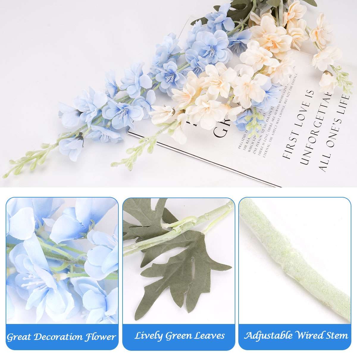 LOT Artificial Flowers Delphinium Long Silk Larkspur Flowers Home Garden Decor