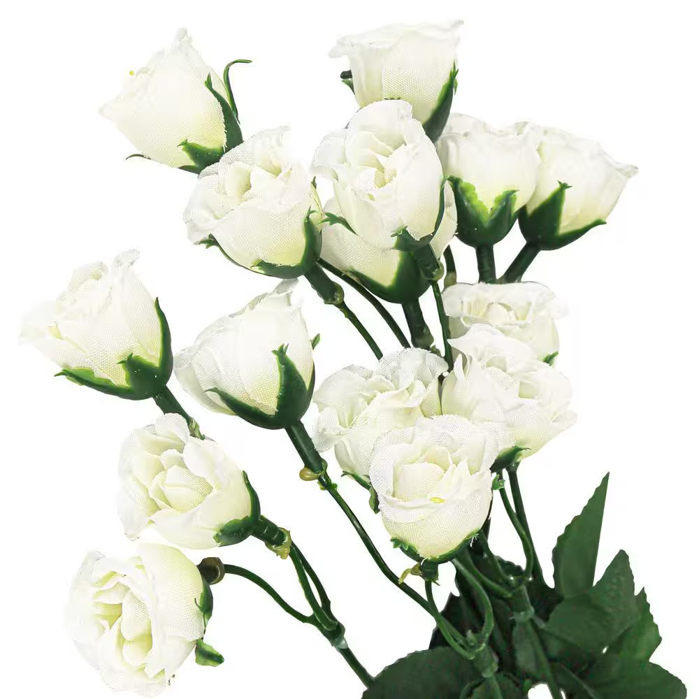 14 In. Cream White Artificial Mini Rose Bud Flower Stem Bush Bouquet (Set of 12)