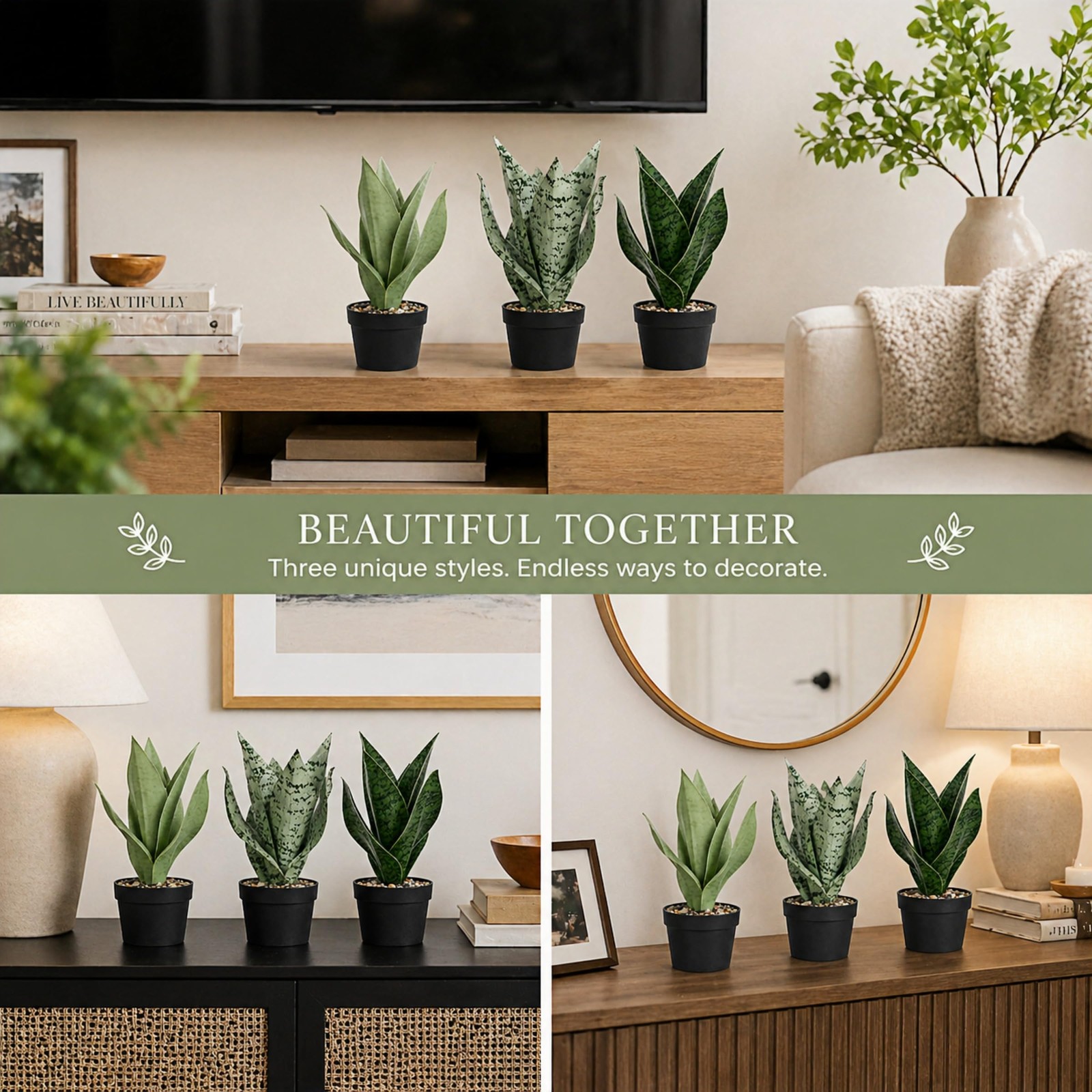 Artificial Snake Plant, Small Faux Sansevieria Plant in Pot, Fake Potted Plan…