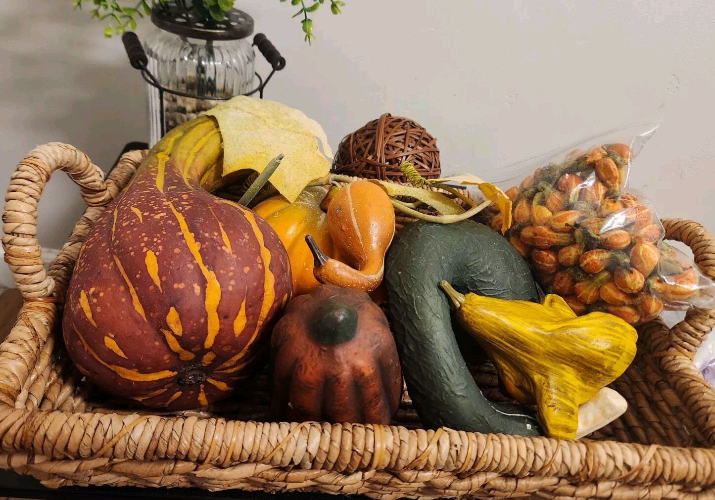 Foam Gourds Centerpiece Rustic Basket Home Decor Autumn Decorations 18″x12″x4″