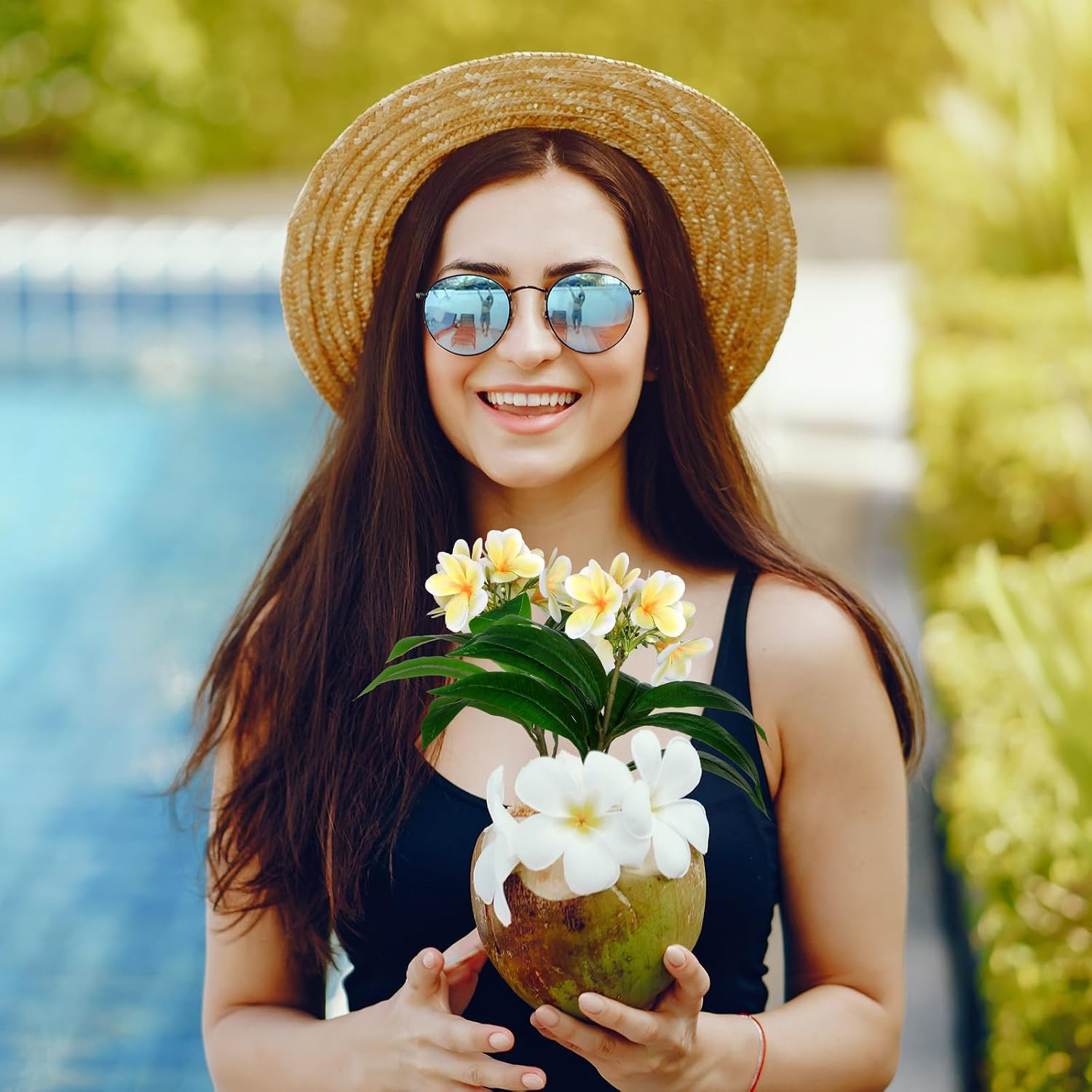6 Pcs 17.3″ Yellow Artificial Plumeria Flowers for Home & Wedding Decor