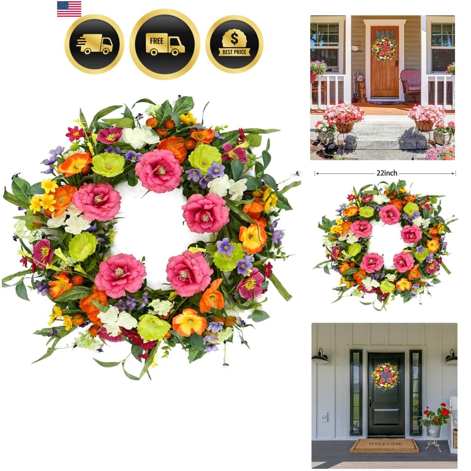 Handcrafted 22” Colorful Wreath – Perfect for Festivals and Special Occasions