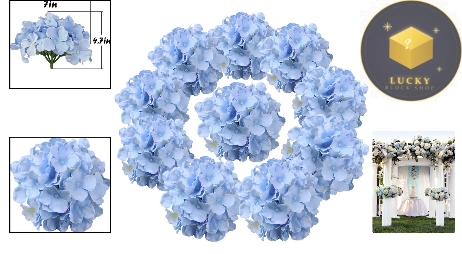 10 Elegant Blue Artificial Silk Hydrangea Heads with Detachable Stems for Decor