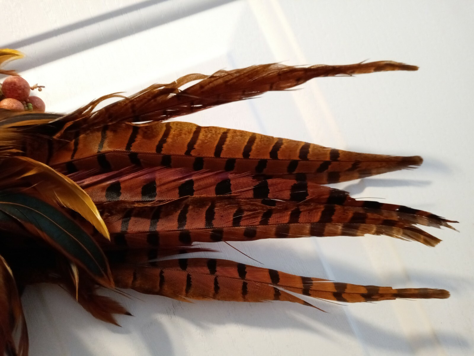 NWT Autumn Floral Wall Swag – Copper Feathers & Orange Sunflower – 27″W x 11″T