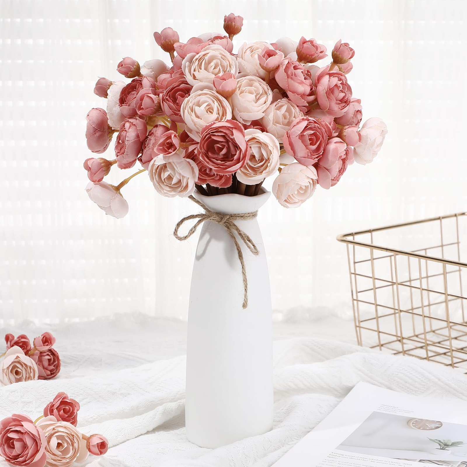 24 PCS Dusty Rose Silk Mini Ranunculus Artificial Wedding Filler Flowers Decor
