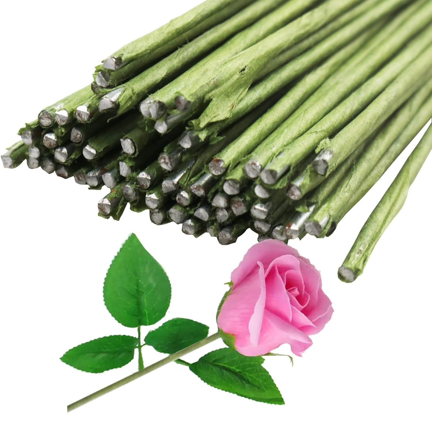 16-inch 18 Gauge Green Paper Covered Floral Wire Stems for DIY Crafts