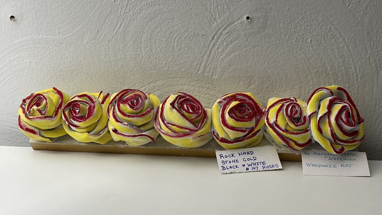 handmade Shelf Sitter Roses On Wood 15.5x 3.5