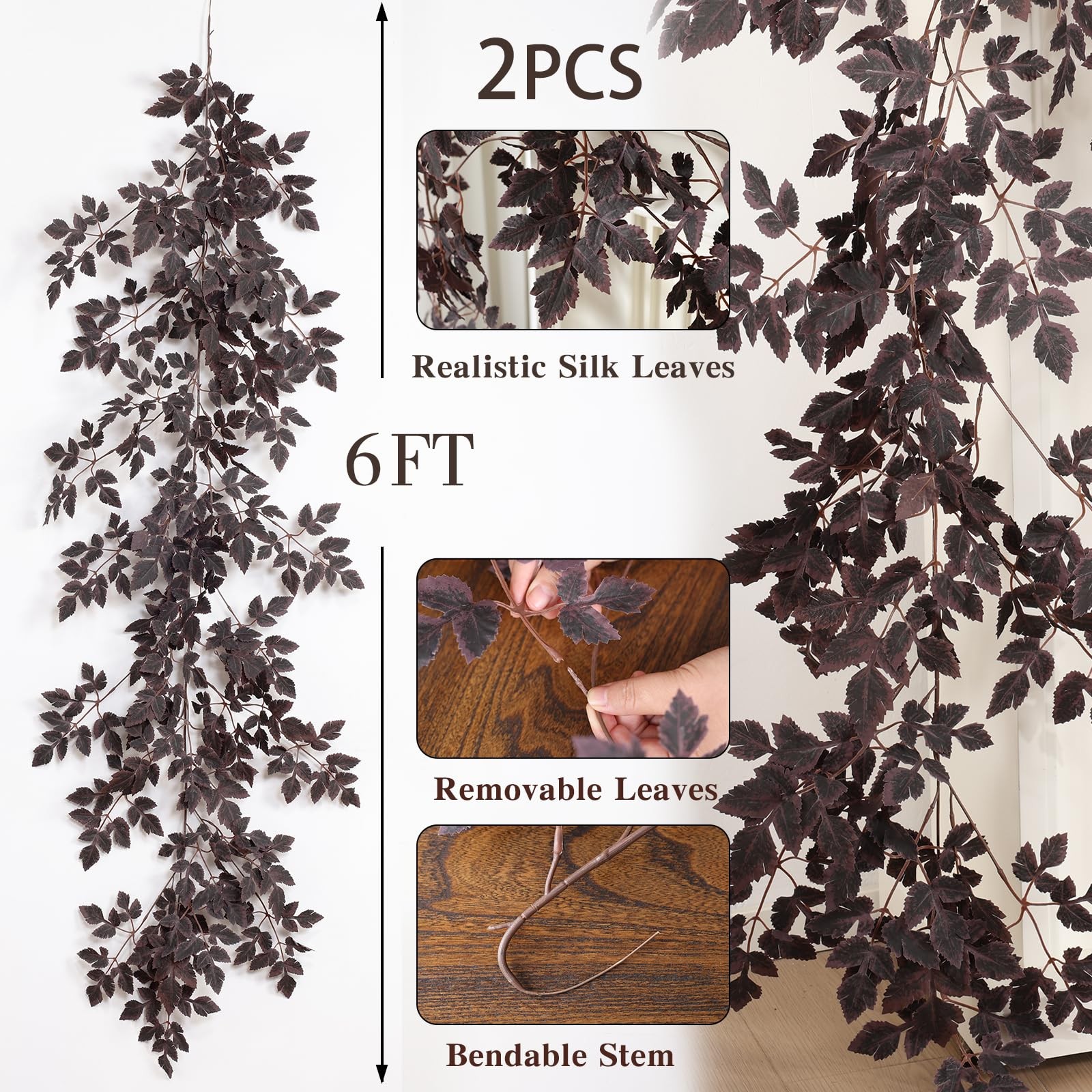 2 Strands Burgundy Artificial Vines Cimicifuga Garland 6 Feet Fake Vine with …