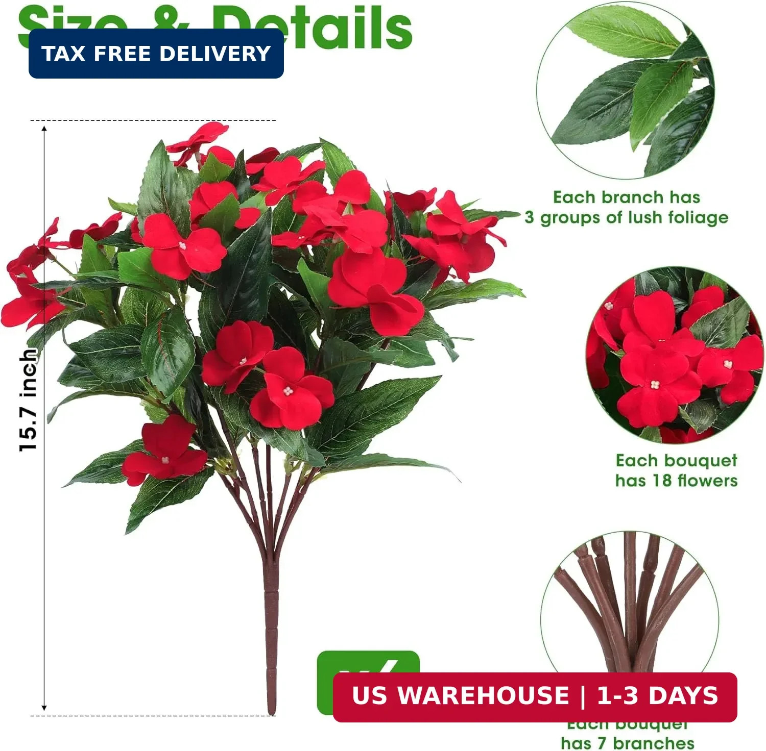6 Bundles Artificial Impatiens Flowers for Outdoors Decoration, Silk Flowers …