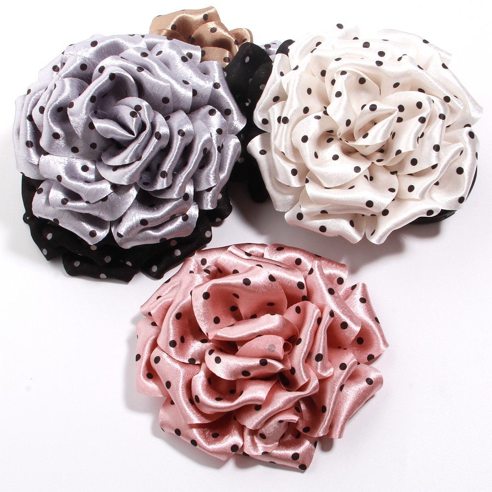 13cm Bige French Style Black White Polka Dots Cloth Rose Flower Fake Flowers DIY