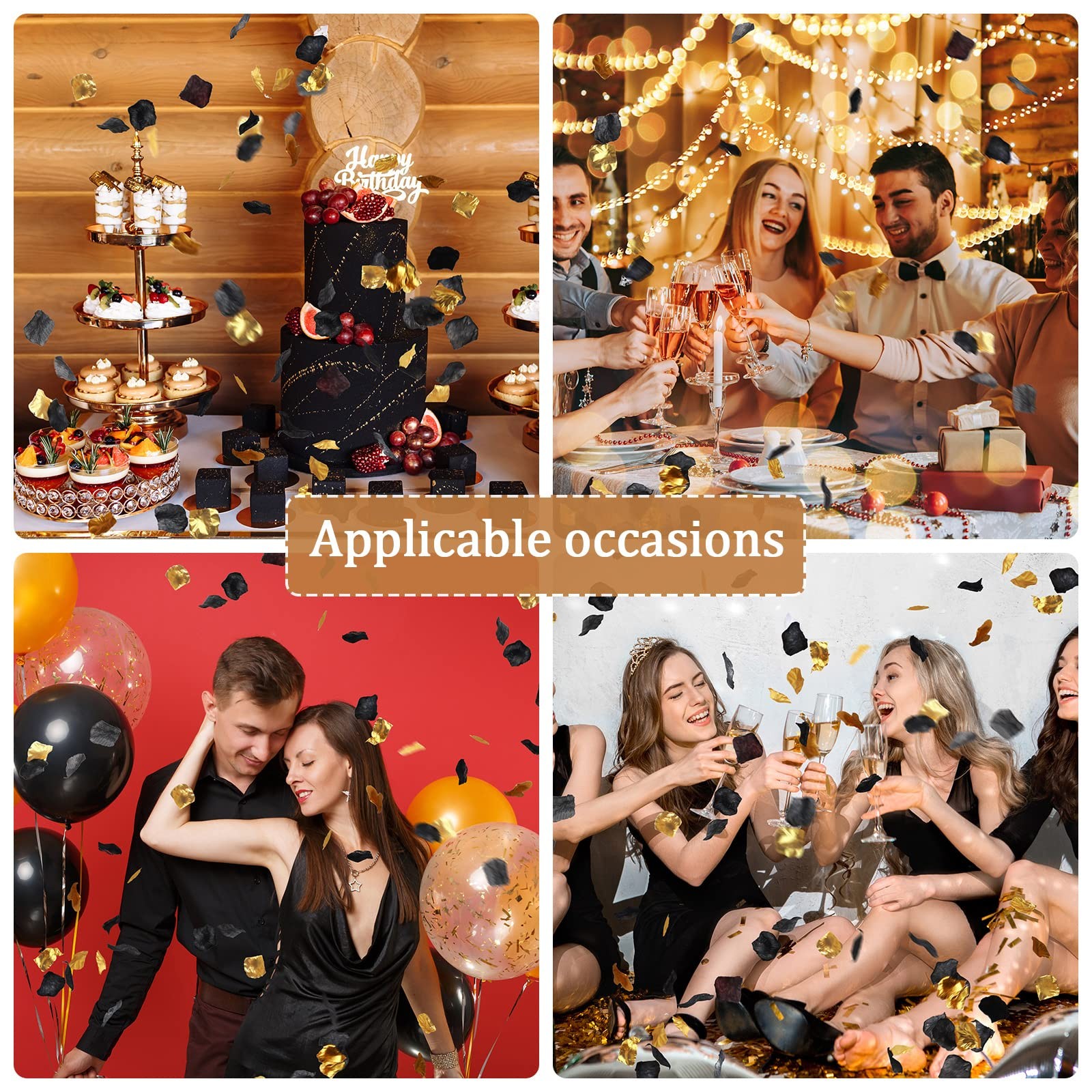 1600 Pcs Black Gold and White Artificial Rose Petals Bulk, Fake Rose Flower P…