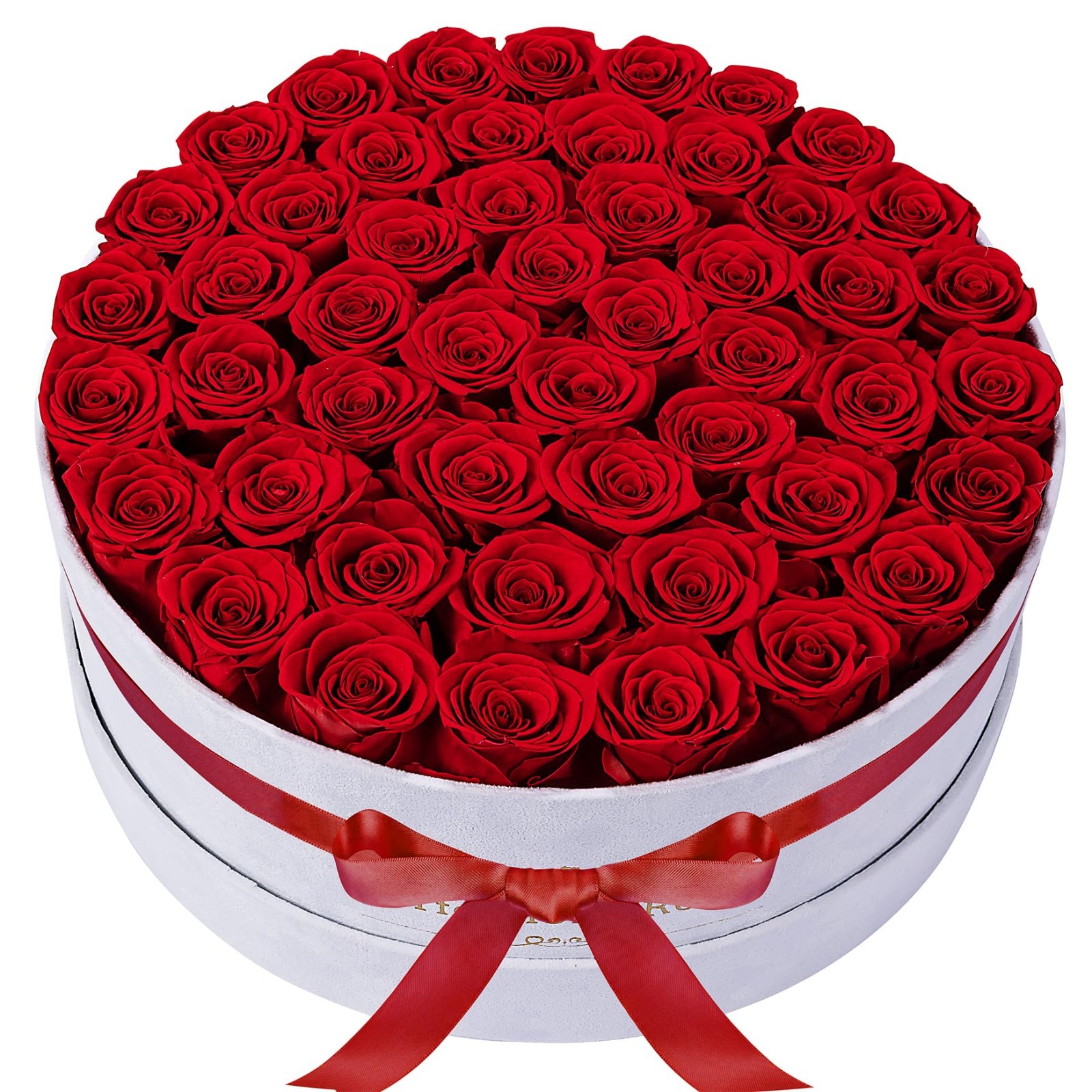 50-Piece Velvet Box Roses – Preserved Flowers for Delivery, Birthday Gifts for W