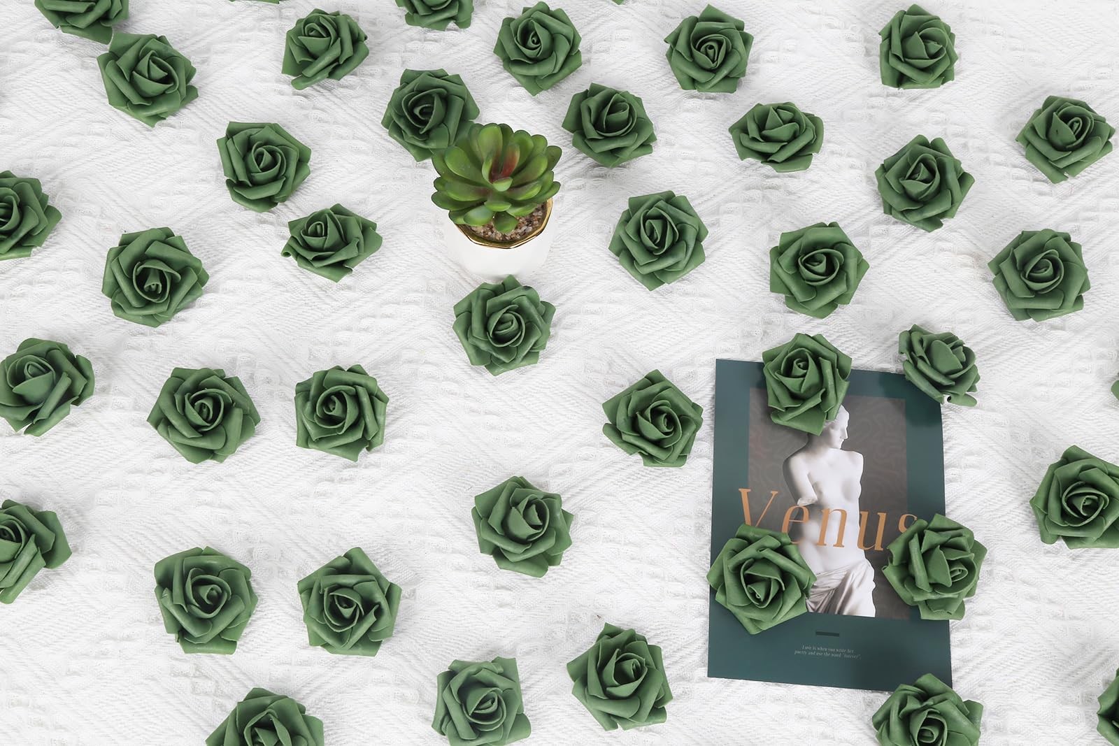 Foam Flowers,200PCS Emerald Green Roses 1.97in Fake Roses Artificial Roses Fl…