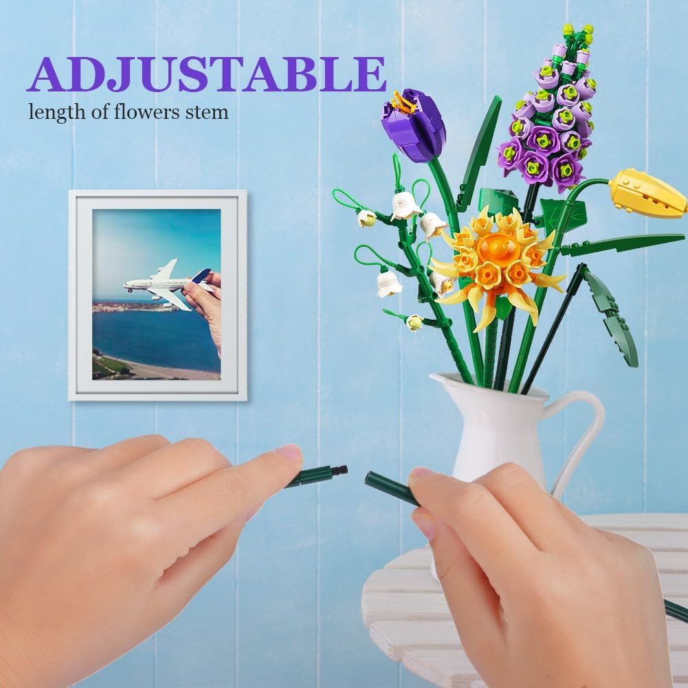 Mini Bricks Flower Bouquet Building Sets, Artificial Flowers, DIY Unique Decorat
