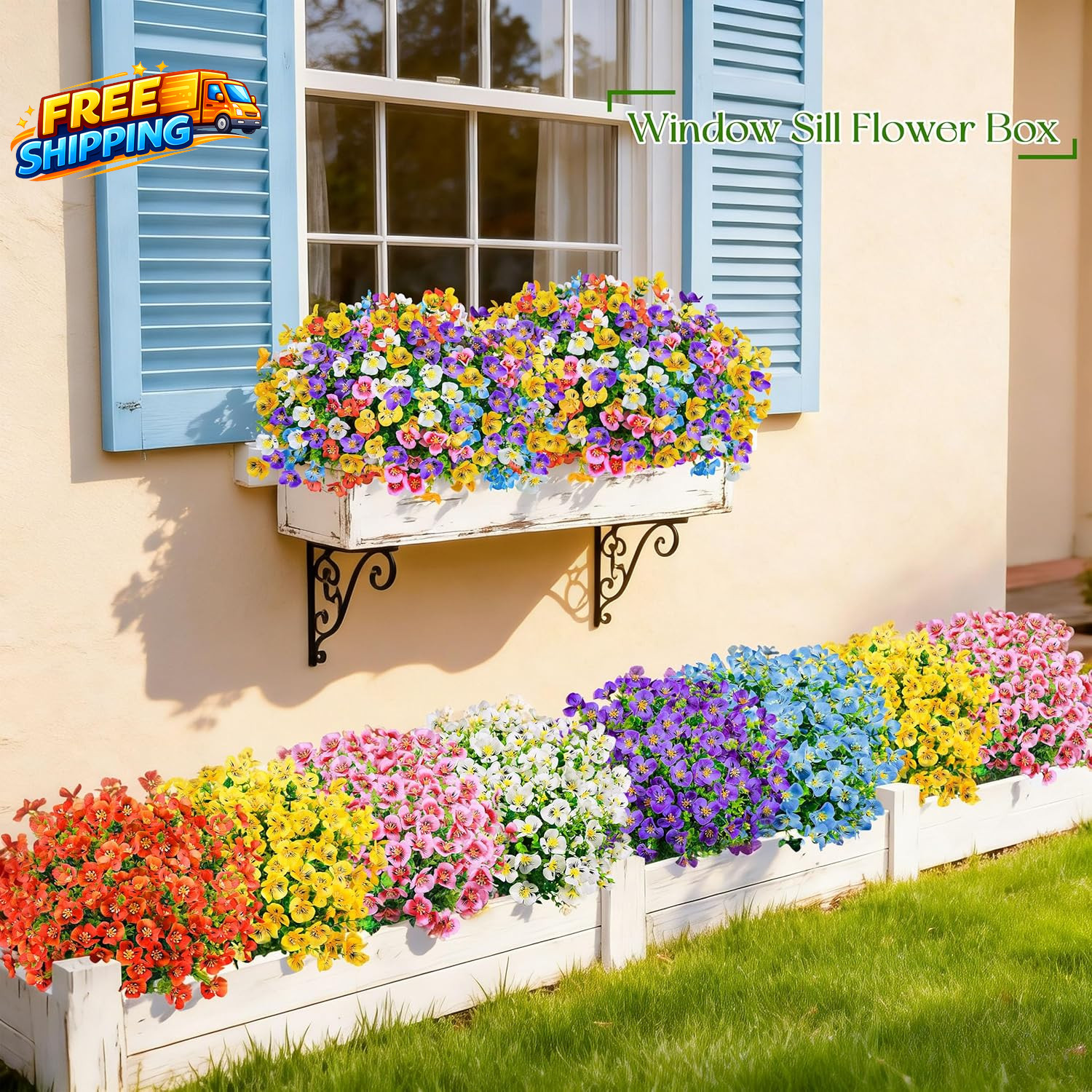 24 Bundles Artificial Pansy Flowers for Outdoors UV Resistant 6 Assorted Colors