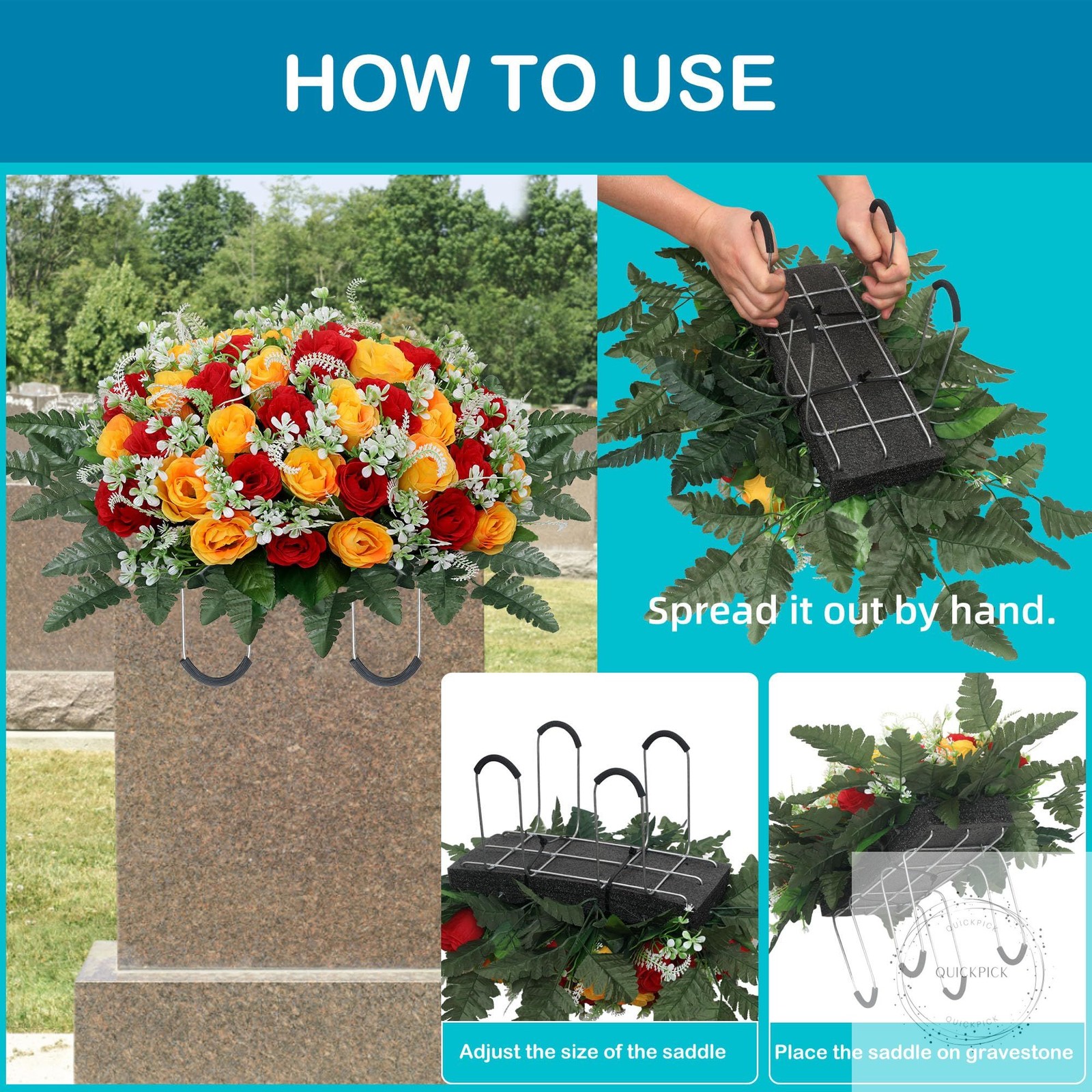 Headstone Flower Saddle,Large Artificial Cemetery Flowers for Grave,Cemetery Mem