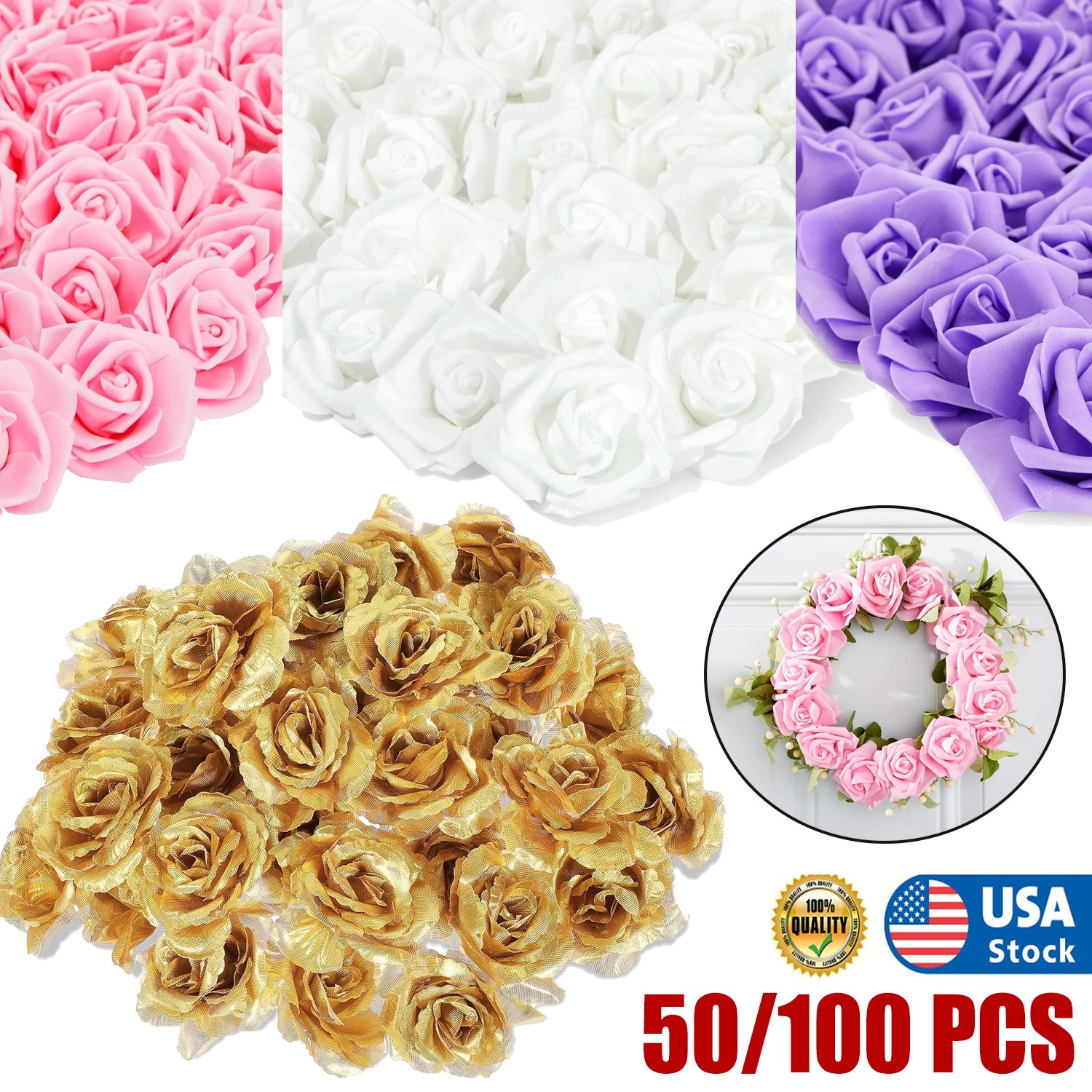 Artificial Flowers Faux Foam Fake Rose Head Bulk for Home Decor Wedding Decorati