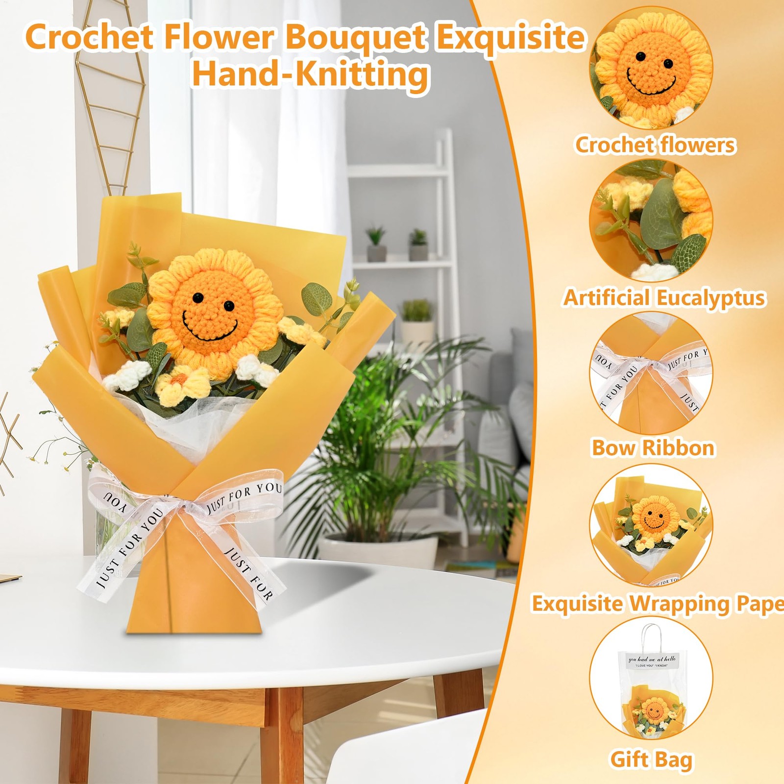 Handmade Crochet Flower Bouquet – Finished Knitted Sunflower & Daisy Flowers,…