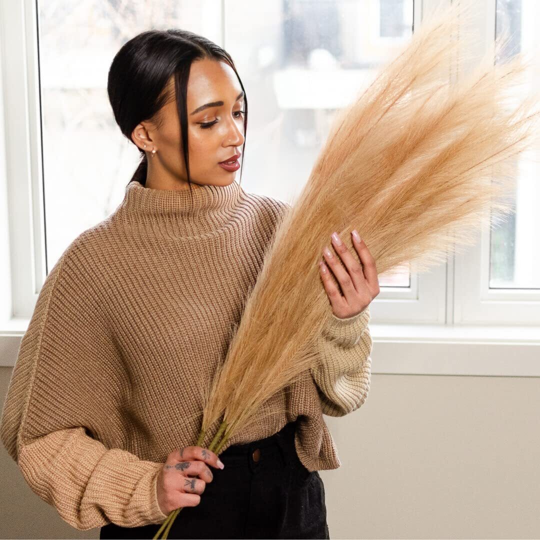 Faux Pampas Grass Decor Tall Set of 3 Stems 42 Inches Boho Large Artificial