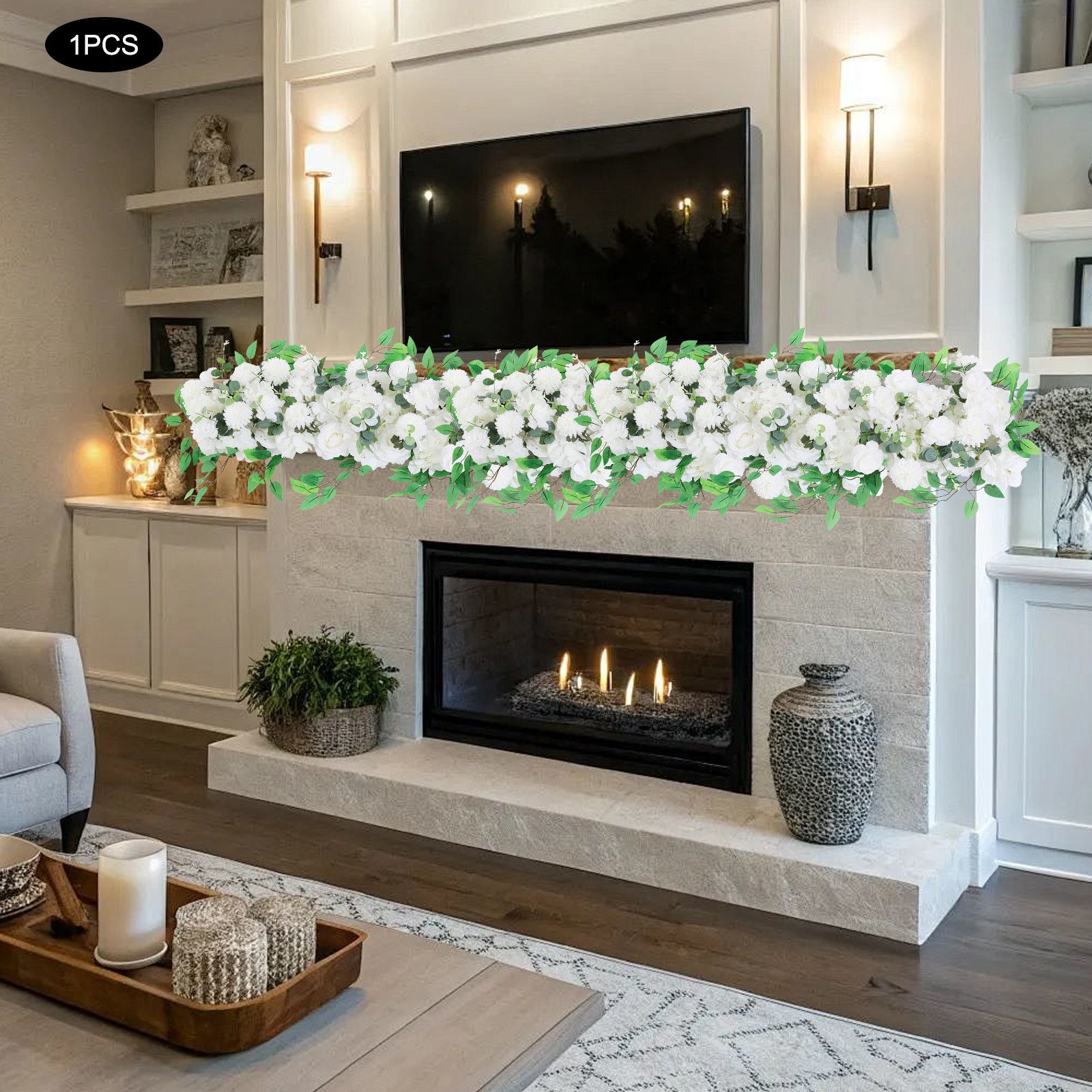 39×11″ Artificial White Flower Wedding Party Outdoor Decor Artificial Flower Row