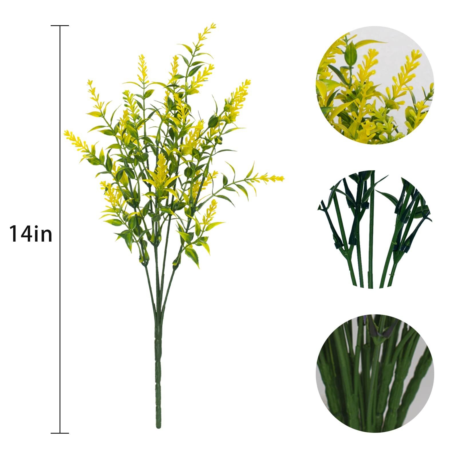 8 Bundles Artificial Yellow Flower Lavender Fake Plants for Outdoor Garden Decor