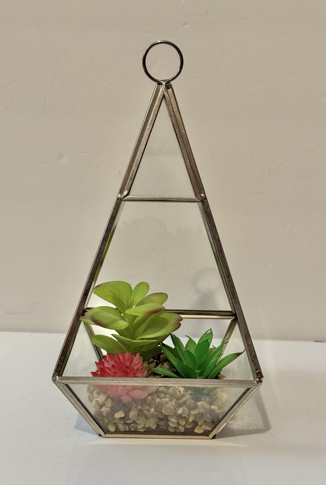 Geometric Pyramid Terrarium Hanging/Tabletop Planter Artificial Succulents
