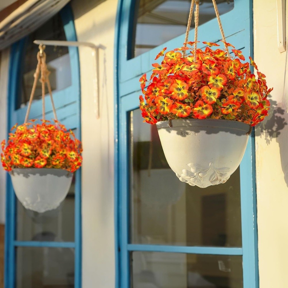Autumn Red Plastic Pansy Flower 36cm Silk Artificial for Outdoor Home Backdrop