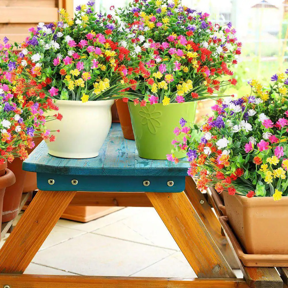 24 Bundles 12.6 In. H Multi-Colored Outdoor Faux Plants Plastic Artificial Flowe