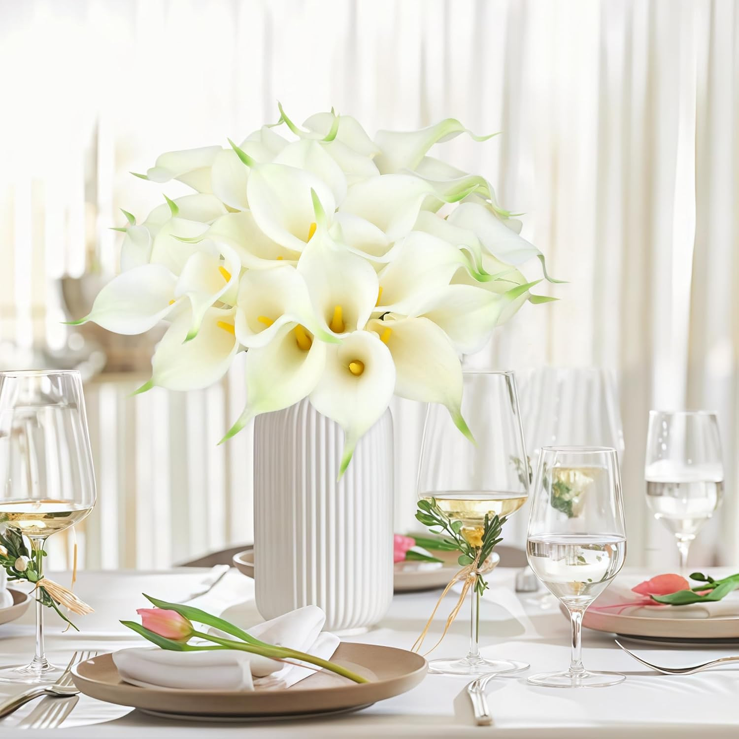24 Pcs White Artificial Flowers Fake White Calla Lily Silk Flower Real Touch for