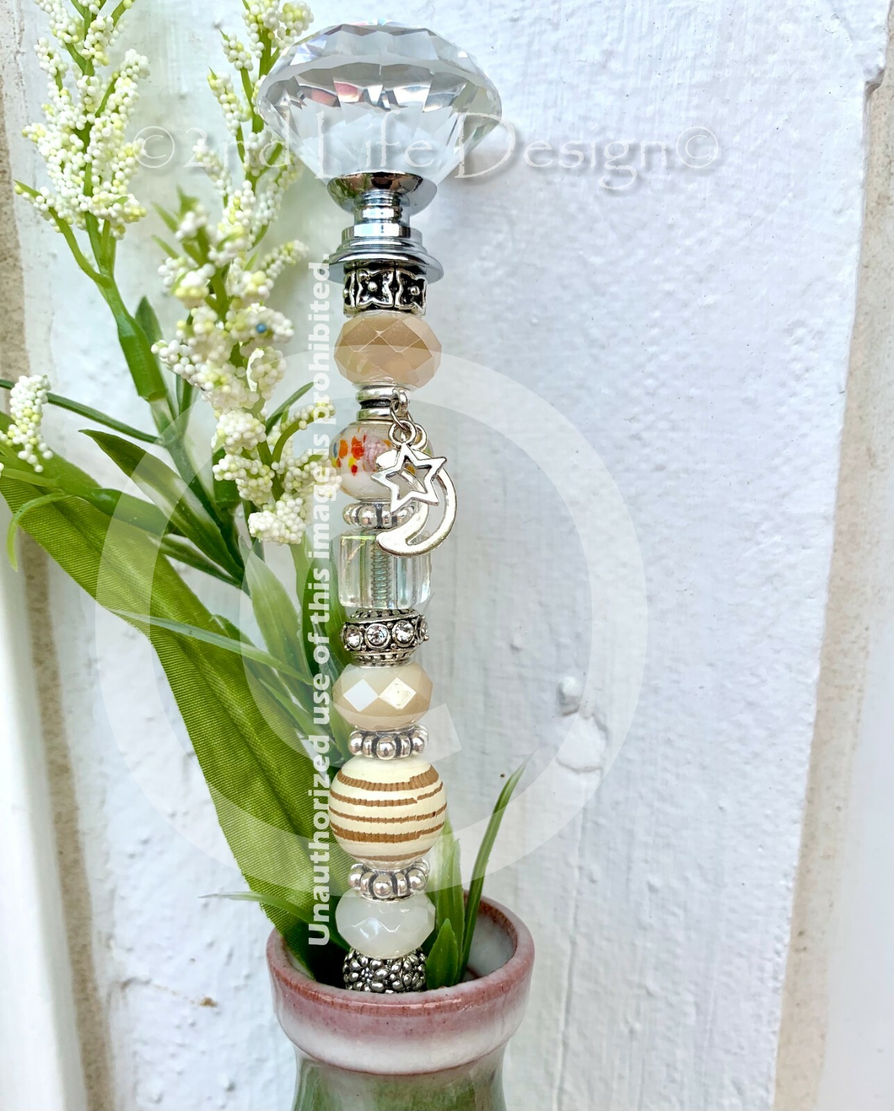 White/Cream Cottage Farm House Fairy Wand Plant/Succulent Decor HANDMADE in USA
