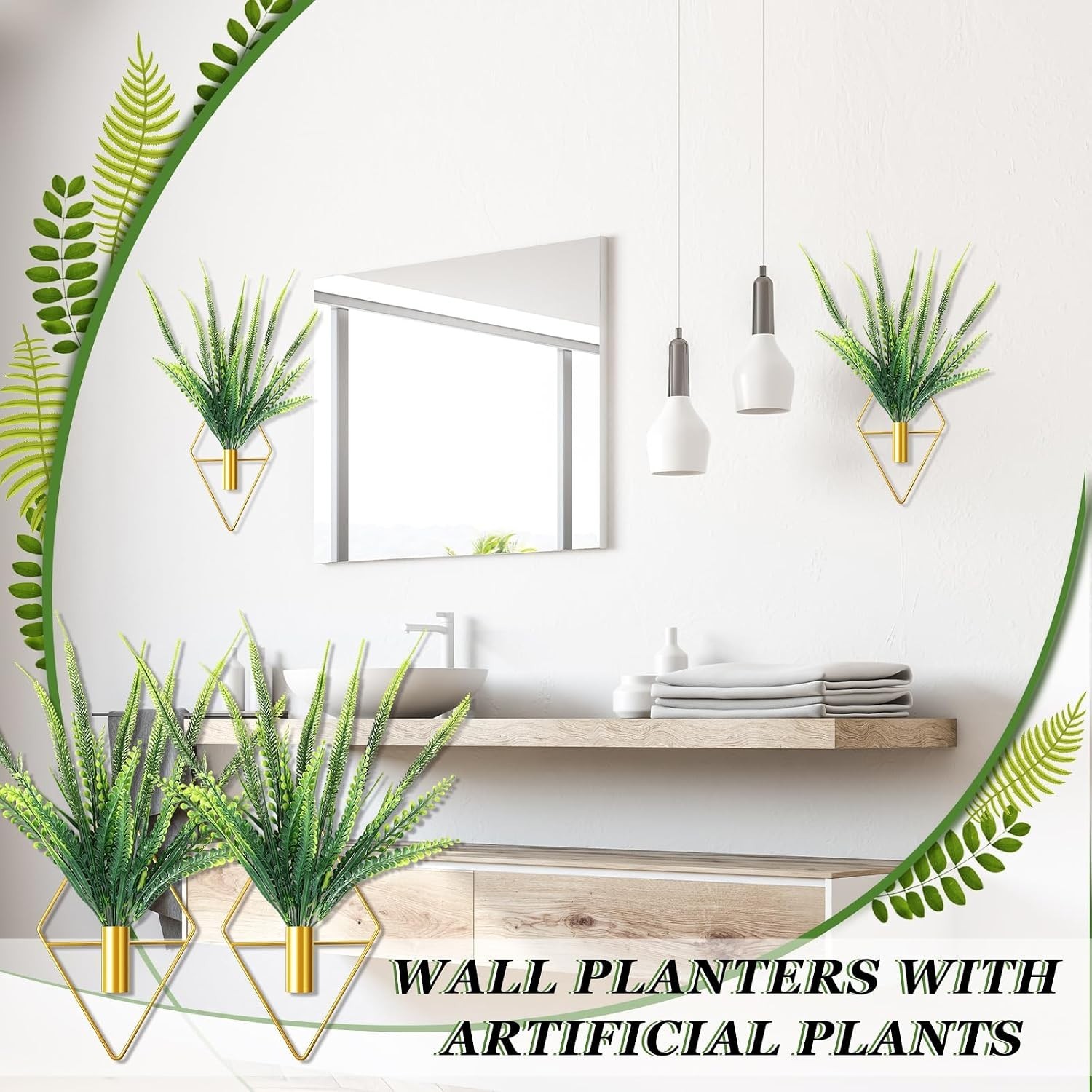 Geometric Gold Hanging Planters with Faux Boston Ferns – Indoor Décor Essentials