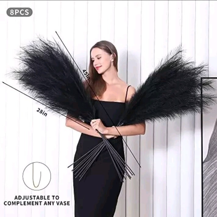 8 Pcs 45 inch Tall Faux Pampas Grass Decor, Large Artificial Pompous Black