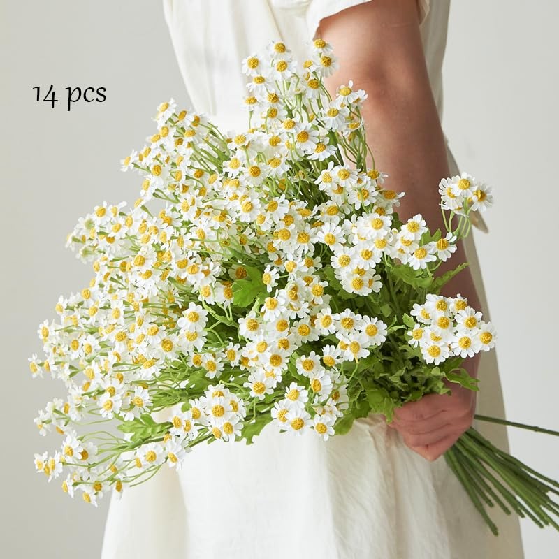 7 PCS 20.4 Inch Realistic Daisy Flowers Artificial Fake White Chamomile