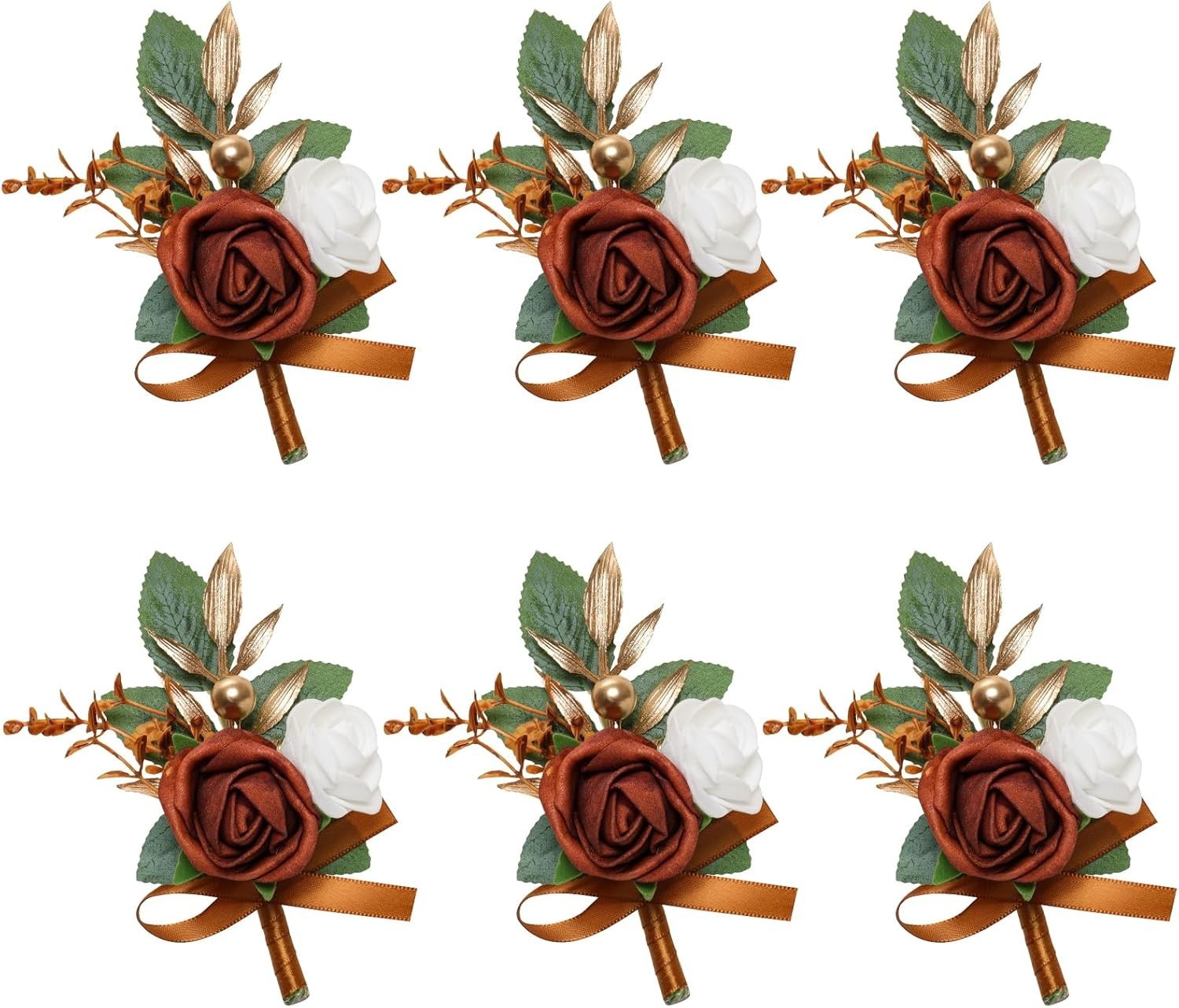 Burnt Orange Boutonniere for Men Set of 6 Wedding Prom Groom Groomsmen