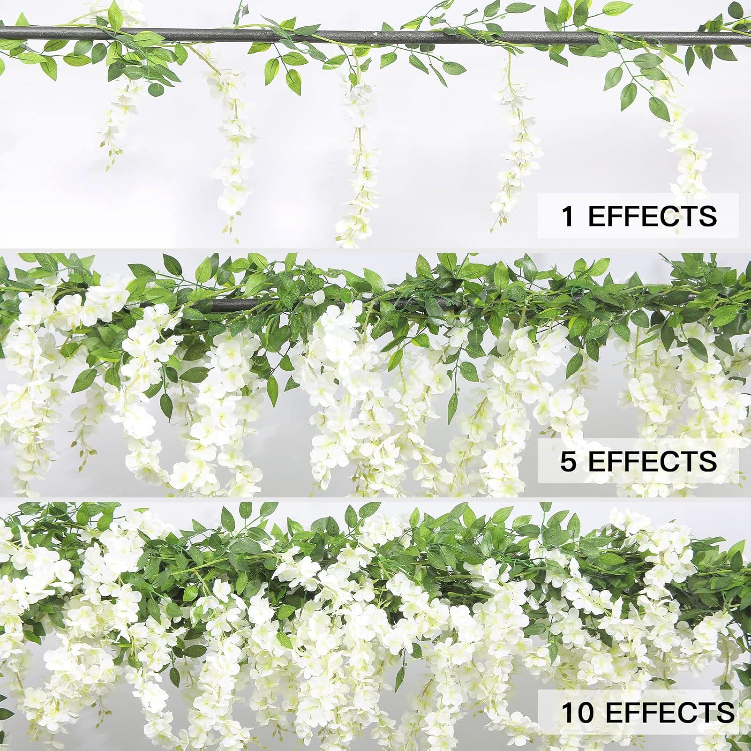 5Pcs 7.2 Ft/Piece Artificial Wisteria Garland Silk Fake White Wisteria Flowers H