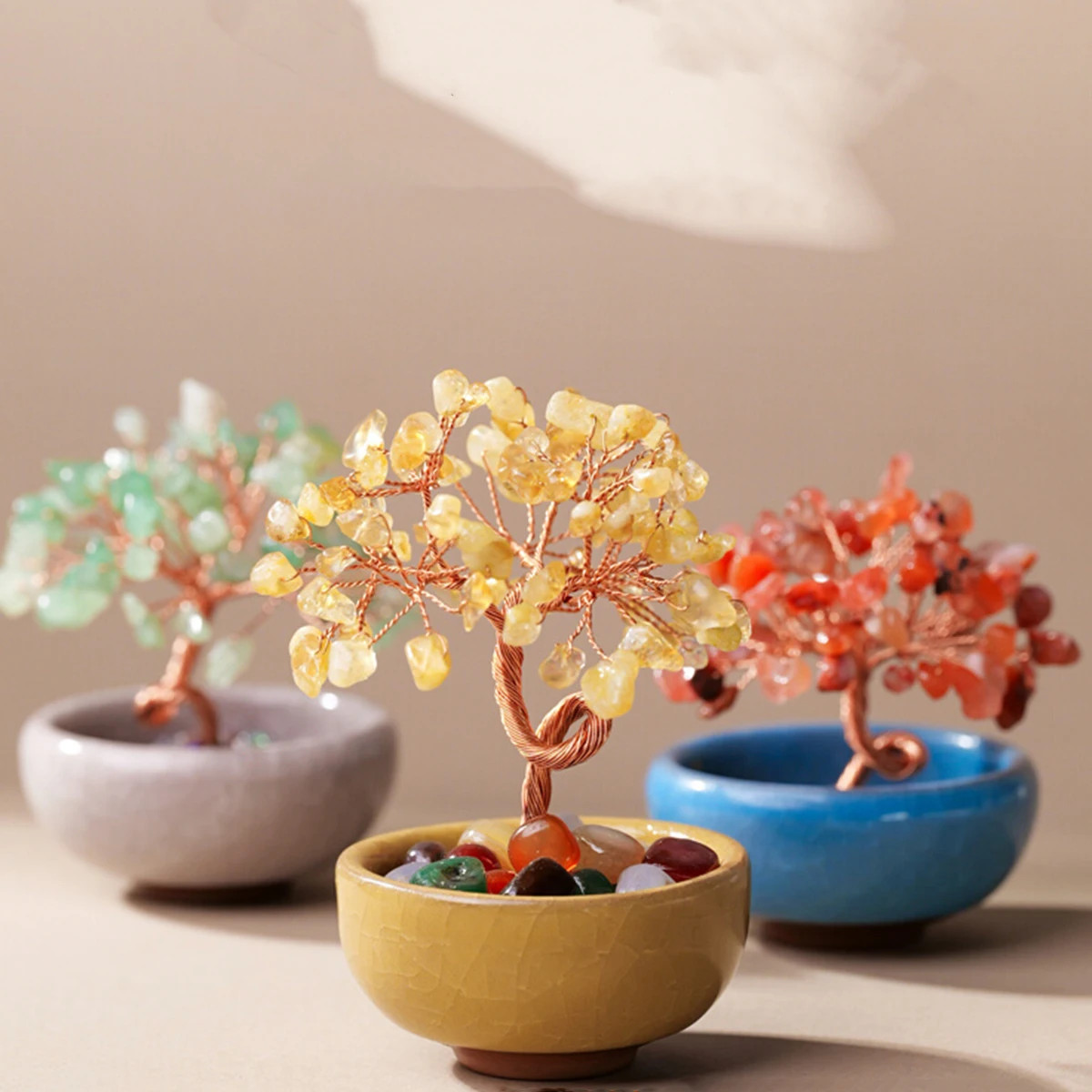 1PC Natural Crystal Tree Handmade Tree Copper Wire Life Small Bowl Flowerpot new