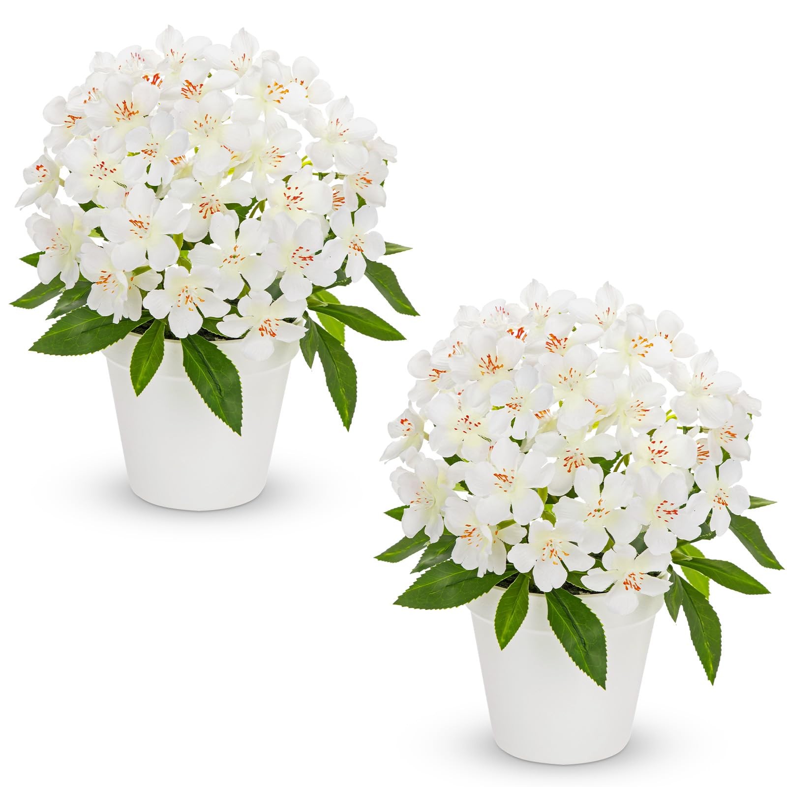 2PCS Artificial Flowers in Pot, White Faux Silk Flower Plants Spring Decorati…