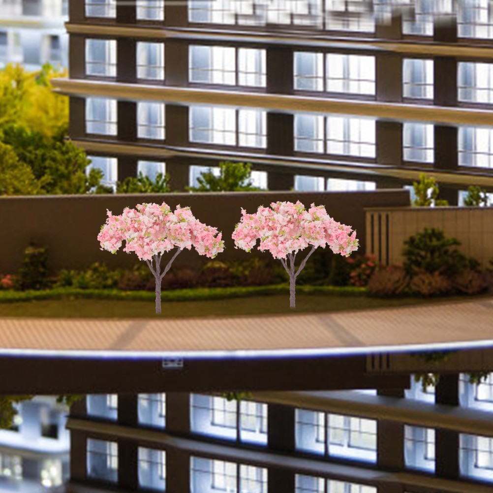 10Pcs Reusable Miniature Pink Cherry Blossom Trees Plastic Simulation Tree Model