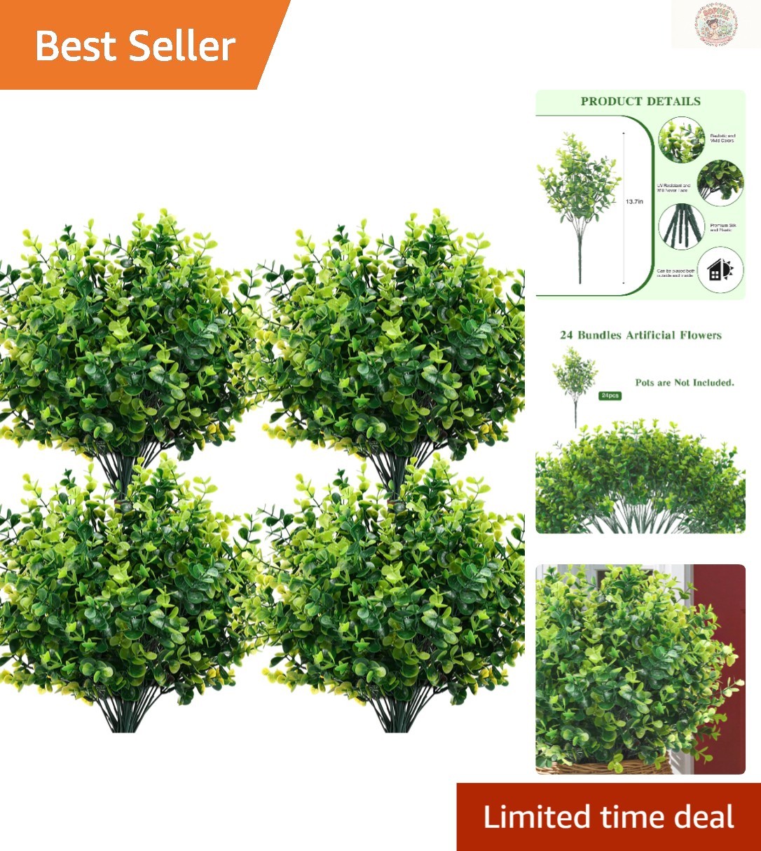 Customizable 24-Pack Faux Boxwood Stems – Perfect for Indoor/Outdoor Decoration