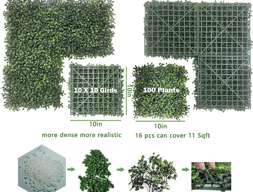 Artificial Grass Backdrop Wall1 10 X 10 Inch 16Pc UV anti Boxwood Hedge Topiary