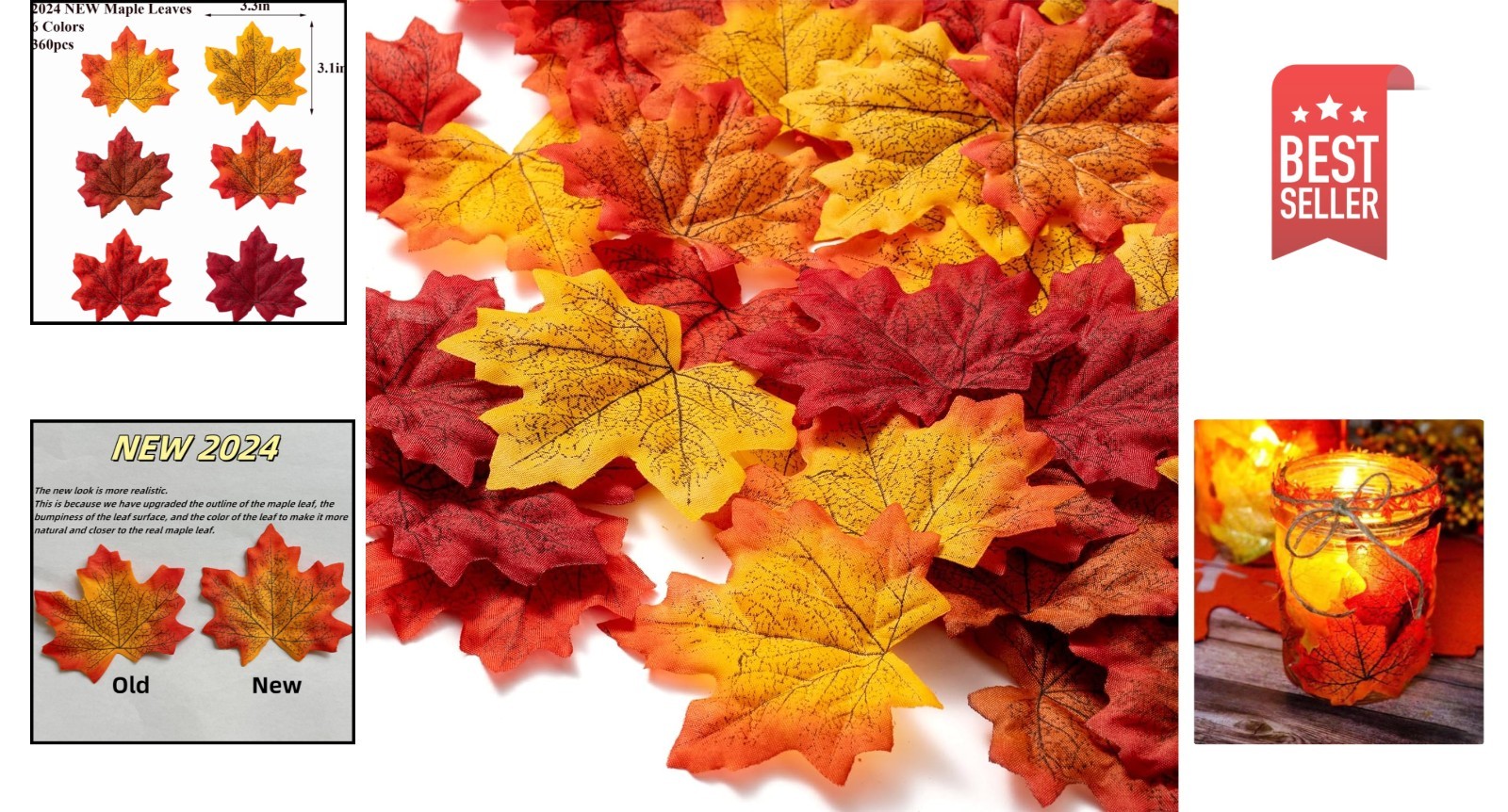 Assorted 360 Fall Maple Leaves in 6 Colors for Wedding and Thanksgiving Decor