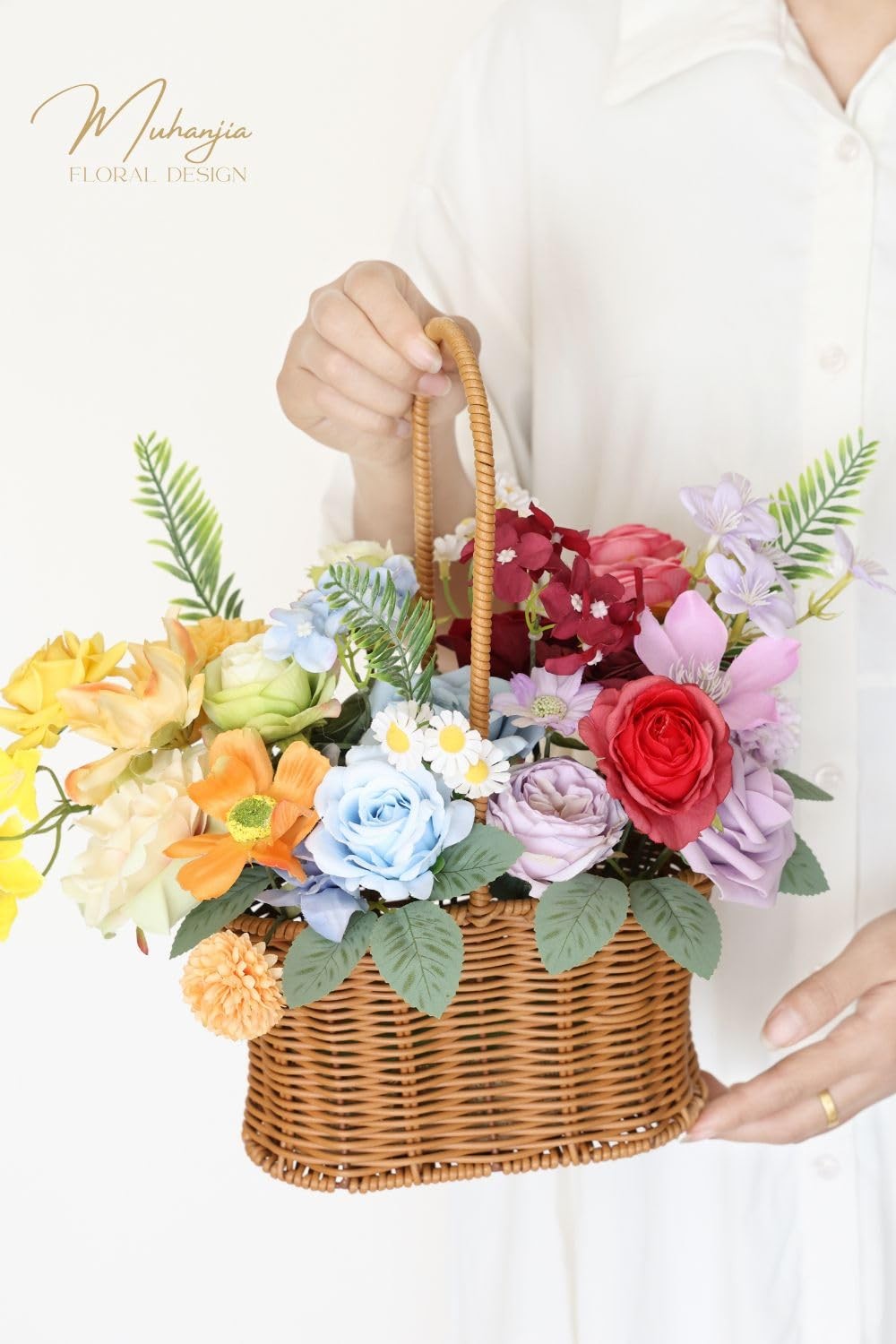 38 PCS Rainbow Artificial Silk Flowers Box Set DIY Wedding Bridal Bouquet