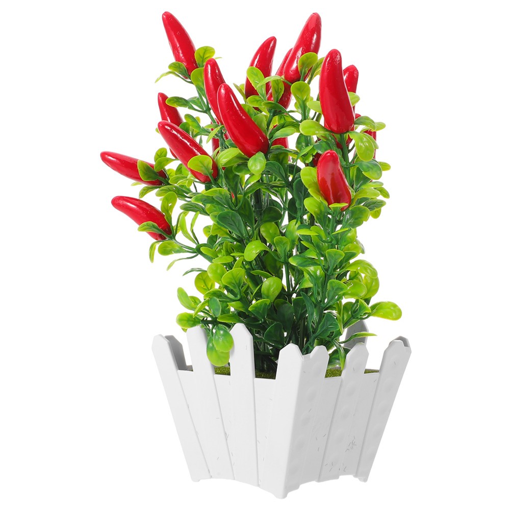 3Pcs Reusable Faux Red Pepper Bonsai Trees Lifelike Plastic Indoor Decoration